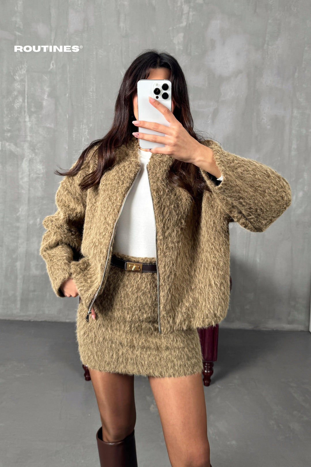 Routines Two Piece Fluffy Set - Brown 2024122 Set Routines Fashion