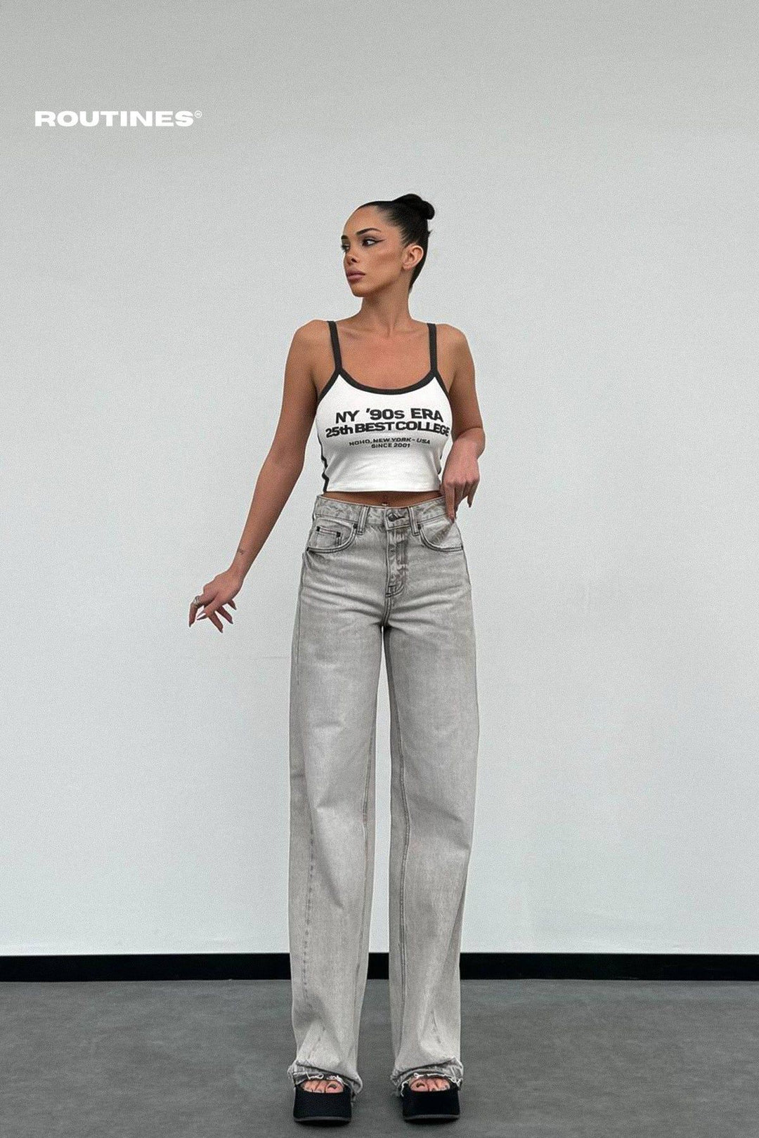 Routines Unfolded Straight Leg Jeans - Grey 1287-3 Jeans Routines Fashion   