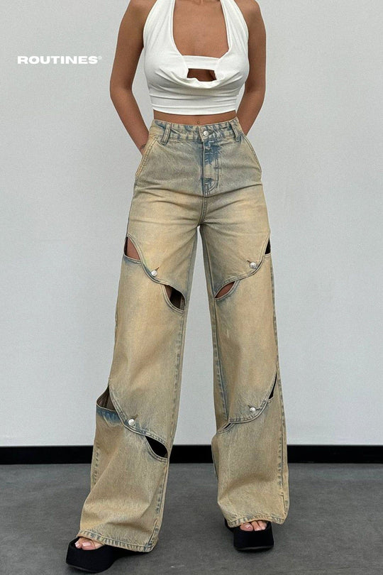 Routines Vintage Button Detail Jeans T-244 Jeans Routines Fashion   