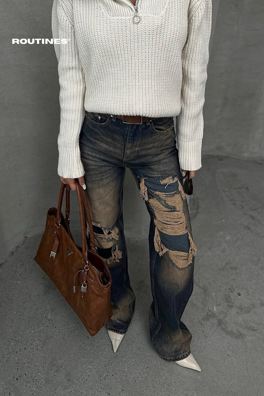 Routines Vintage Ripped Straight Leg Jeans 1372-1 Jeans Routines Fashion