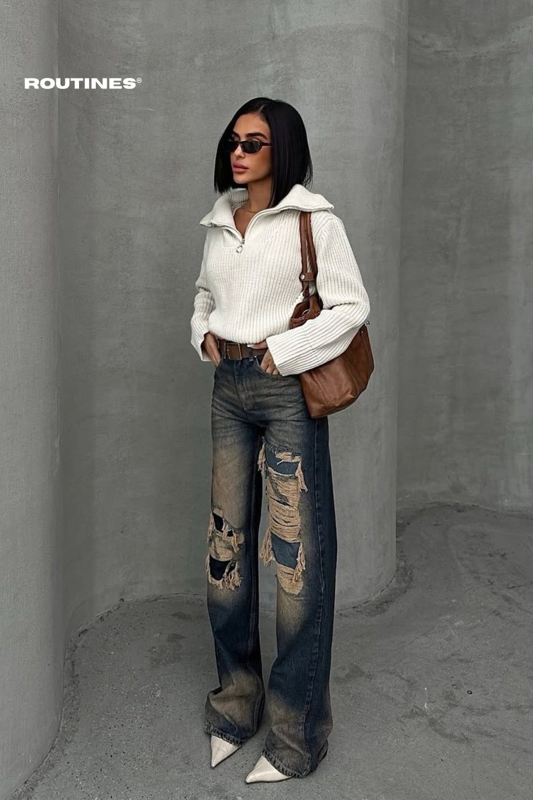 Routines Vintage Ripped Straight Leg Jeans 1372-1 Jeans Routines Fashion