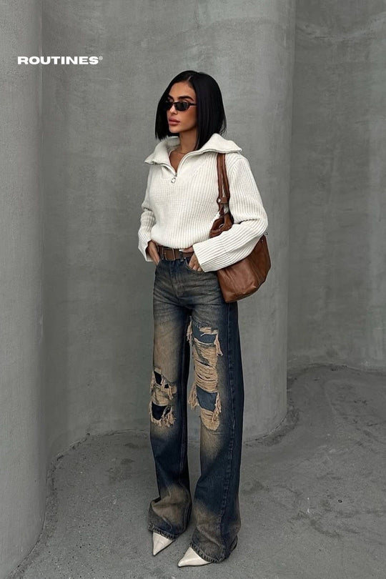 Routines Vintage Ripped Straight Leg Jeans 1372-1 Jeans Routines Fashion
