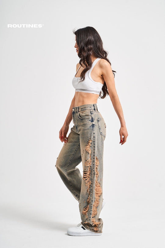 Routines Vintage Side Ripped Jeans 3289 Jeans Routines Fashion   