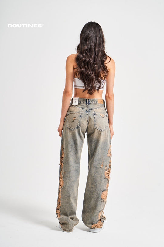 Routines Vintage Side Ripped Jeans 3289 Jeans Routines Fashion   