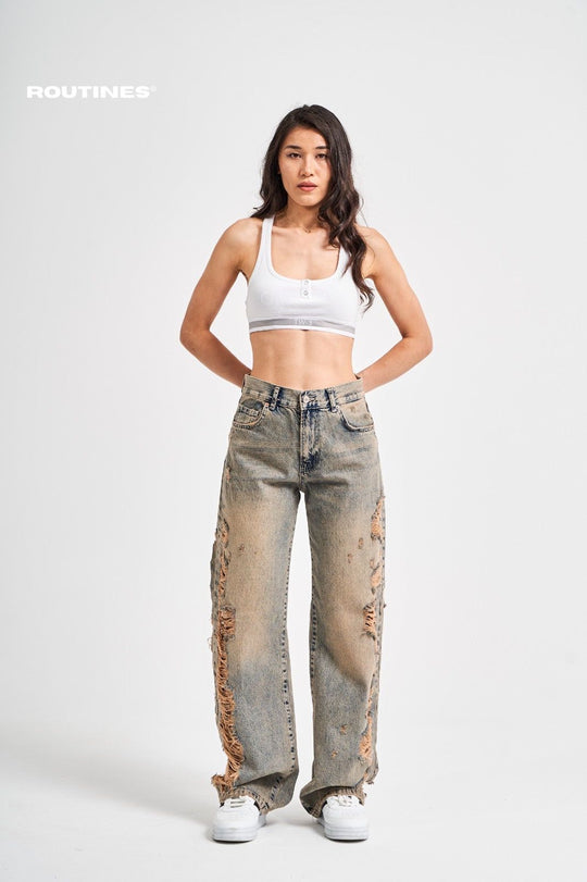 Routines Vintage Side Ripped Jeans 3289 Jeans Routines Fashion   