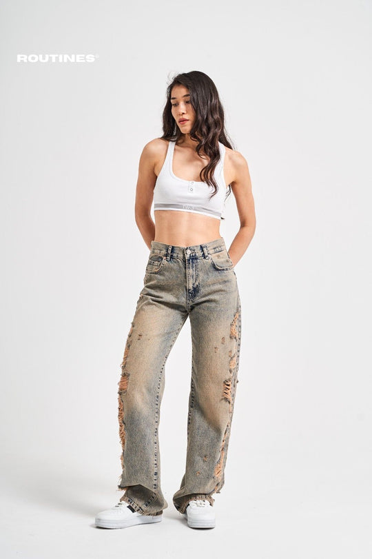 Routines Vintage Side Ripped Jeans 3289 Jeans Routines Fashion   