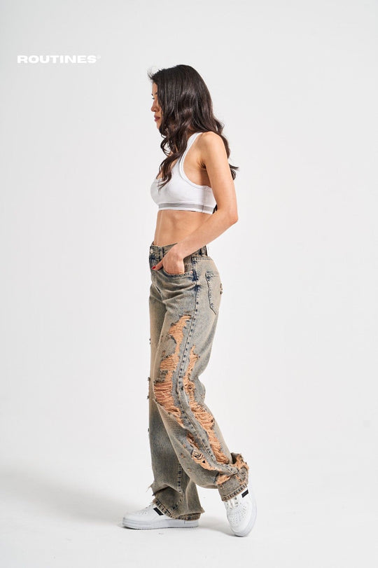 Routines Vintage Side Ripped Jeans 3289 Jeans Routines Fashion   