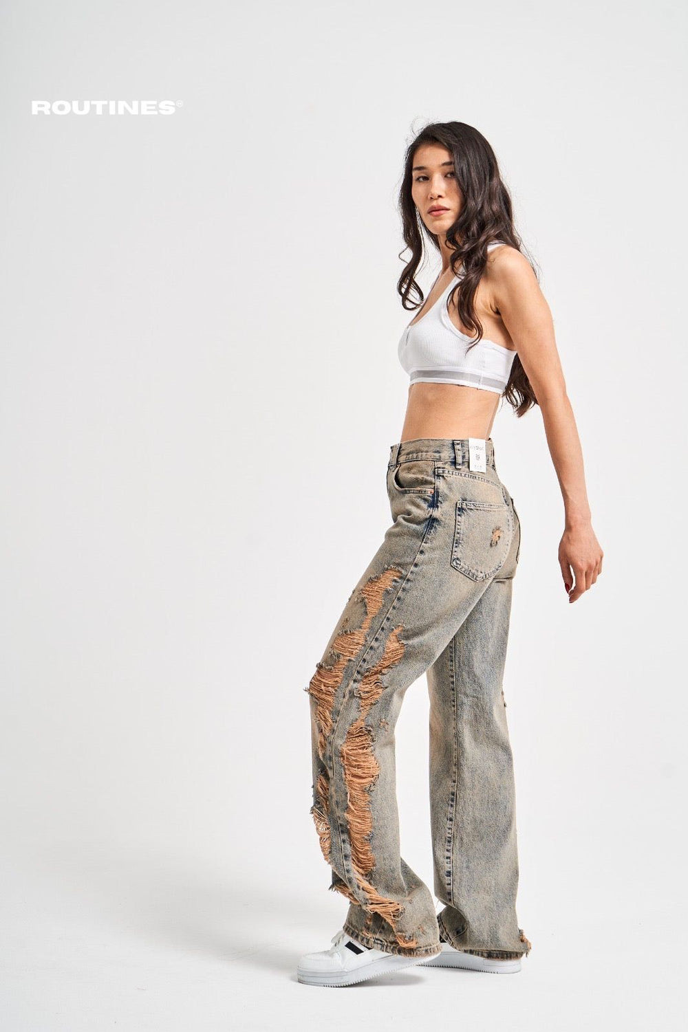 Routines Vintage Side Ripped Jeans 3289 Jeans Routines Fashion   