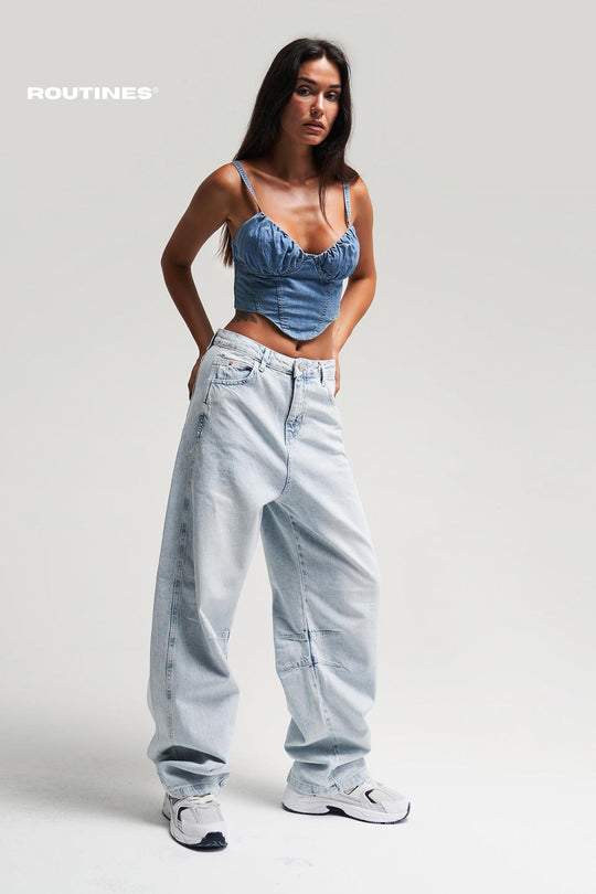 Routines Washed Baggy Straight Leg Jeans 3043-1 Jeans Routines Fashion   