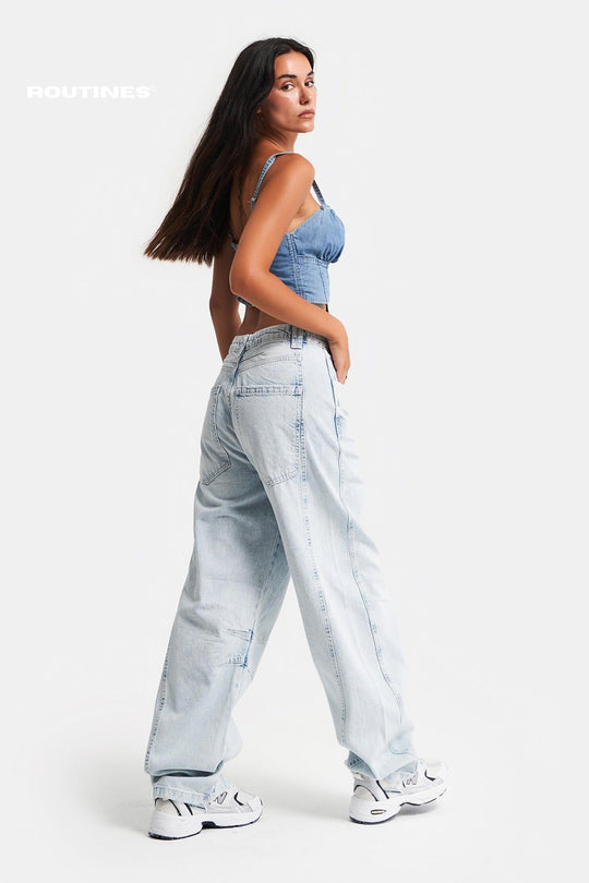 Routines Washed Baggy Straight Leg Jeans 3043-1 Jeans Routines Fashion   