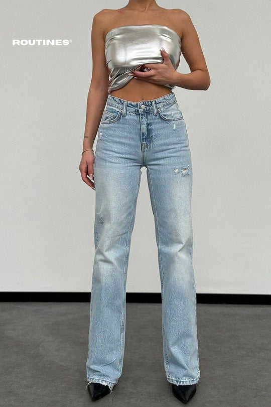 Routines Washed Straight Leg Jeans 1277-1 Jeans Routines Fashion   