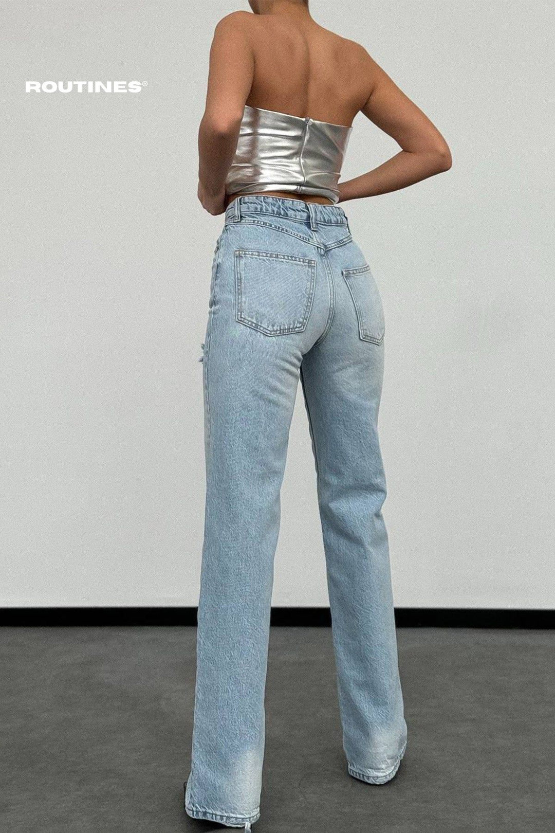 Routines Washed Straight Leg Jeans 1277-1 Jeans Routines Fashion   