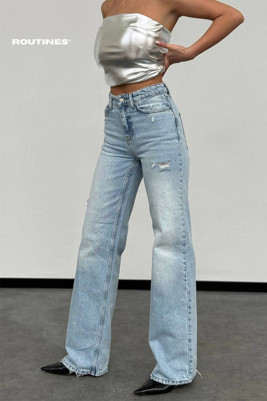 Routines Washed Straight Leg Jeans 1277-1 Jeans Routines Fashion   