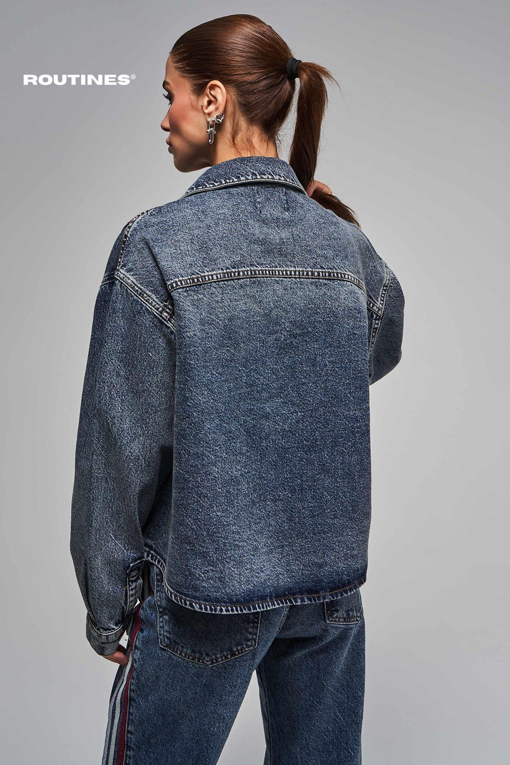 Routines Washed Striped Denim Blouse 3560 Blouse Routines Fashion   