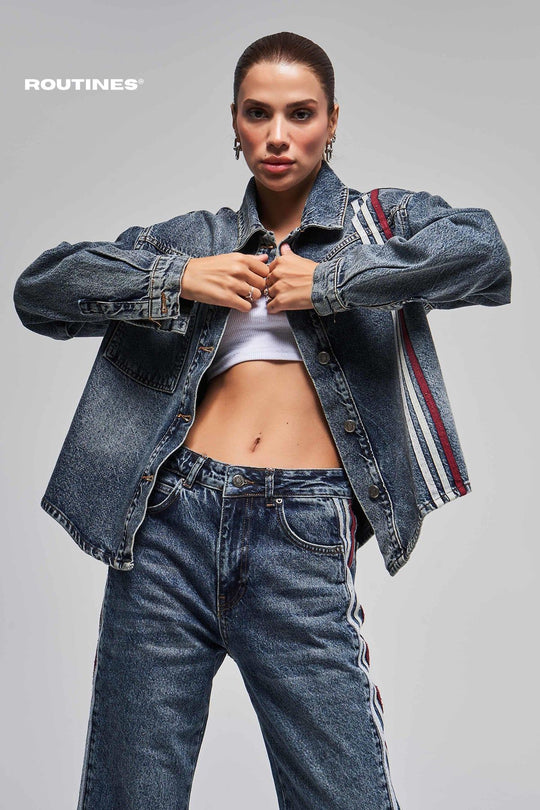 Routines Washed Striped Denim Blouse 3560 Blouse Routines Fashion   