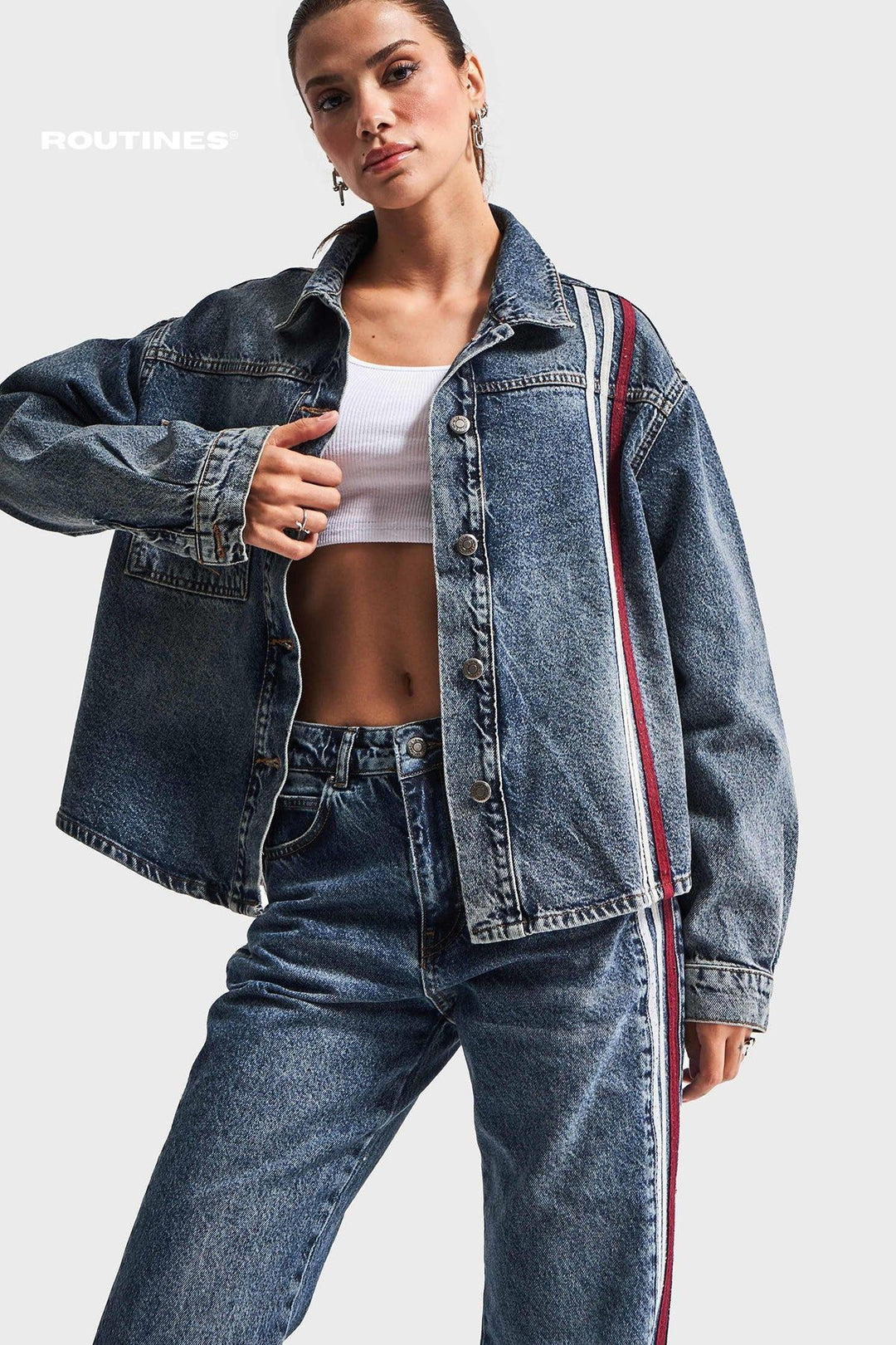 Routines Washed Striped Denim Blouse 3560 Blouse Routines Fashion   