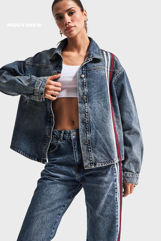 Routines Washed Striped Denim Blouse 3560 Blouse Routines Fashion   
