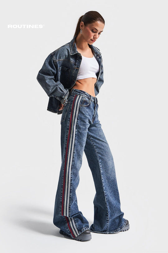 Routines Washed Striped Flare Jeans 3561 Jeans Routines Fashion   