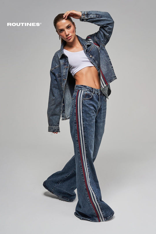 Routines Washed Striped Flare Jeans 3561 Jeans Routines Fashion   