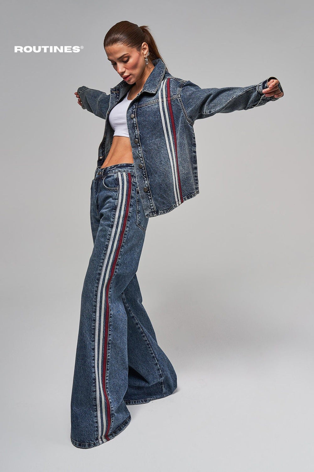 Routines Washed Striped Flare Jeans 3561 Jeans Routines Fashion   