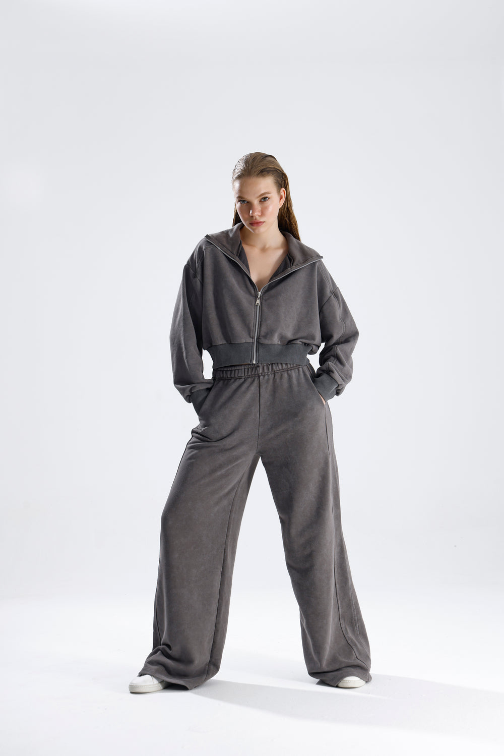 Routines Acid Washed Two Piece Jogger Set - Grey 706 Set Routines Fashion