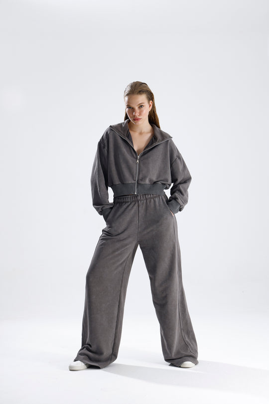 Routines Acid Washed Two Piece Jogger Set - Grey 706 Set Routines Fashion