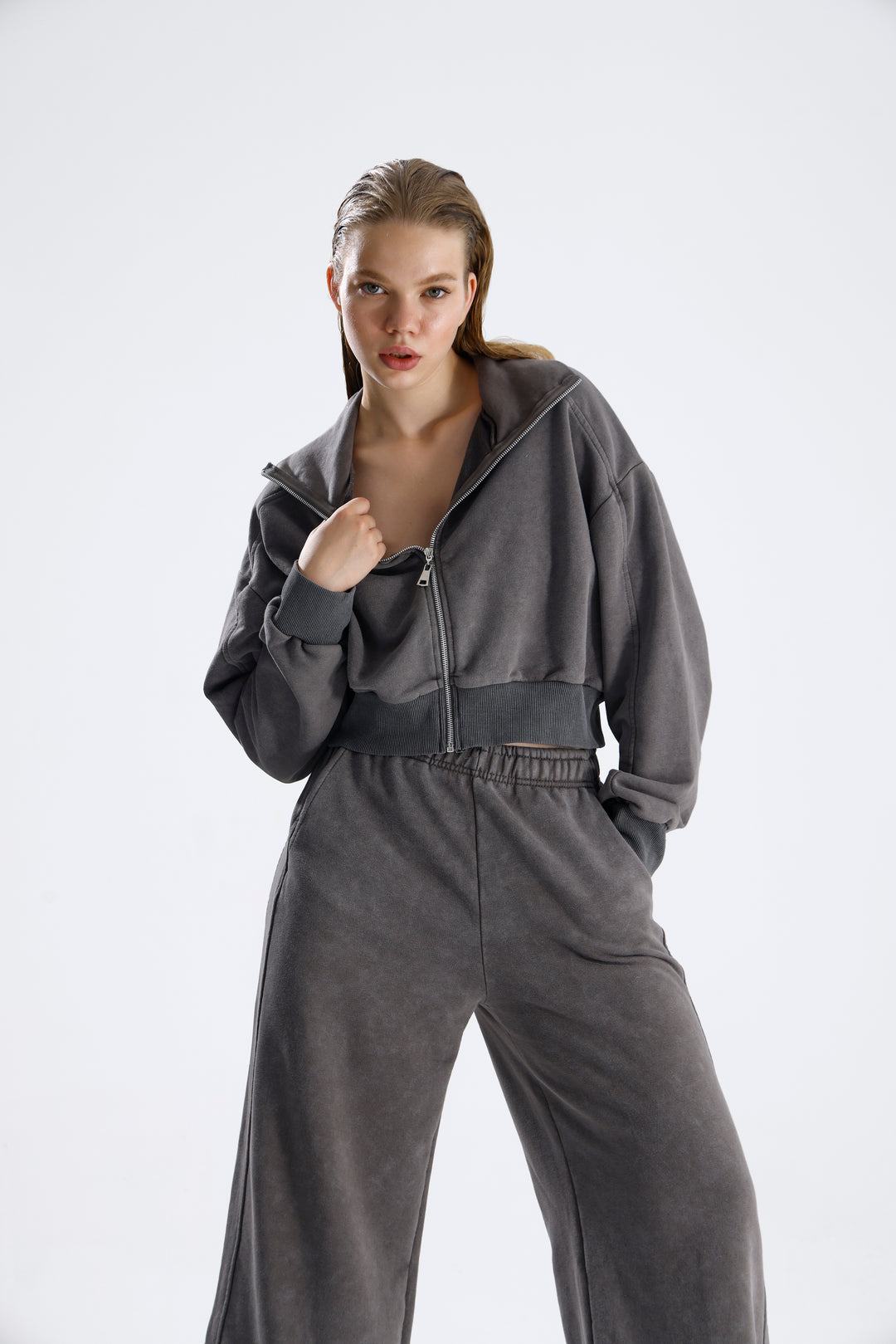 Routines Acid Washed Two Piece Jogger Set - Grey 706 Set Routines Fashion