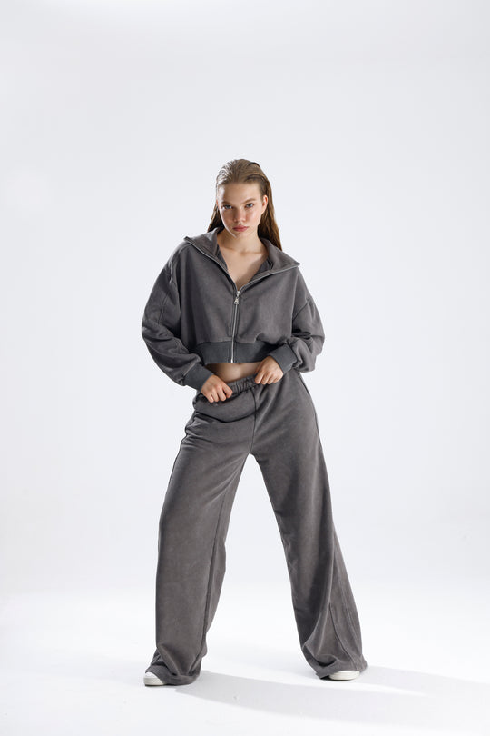 Routines Acid Washed Two Piece Jogger Set - Grey 706 Set Routines Fashion