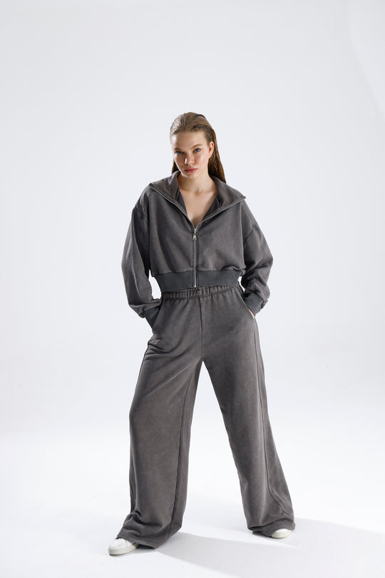 Routines Acid Washed Two Piece Jogger Set - Grey 706 Set Routines Fashion