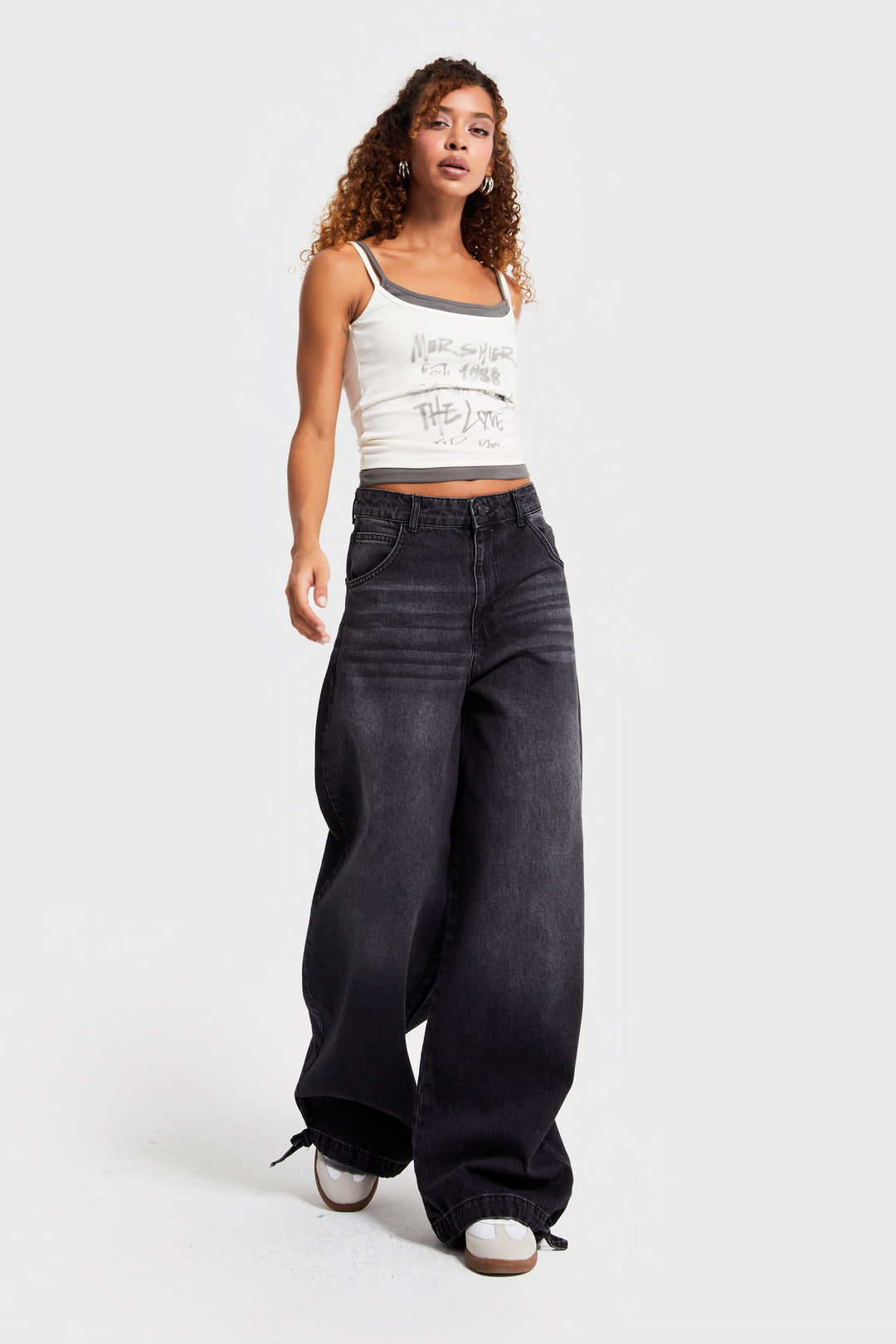 Routines Ankle Tie Baggy Jeans - Black 4222 Jeans Routines Fashion