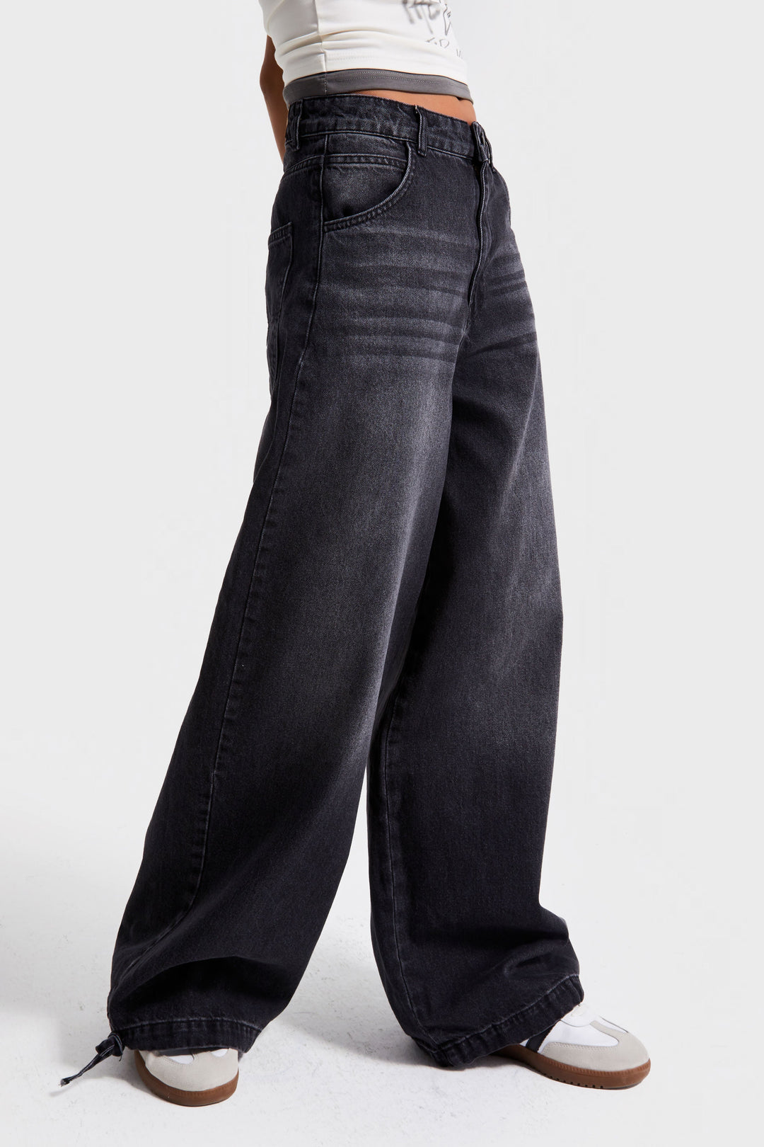 Routines Ankle Tie Baggy Jeans - Black 4222 Jeans Routines Fashion