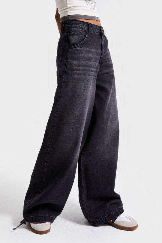 Routines Ankle Tie Baggy Jeans - Black 4222 Jeans Routines Fashion