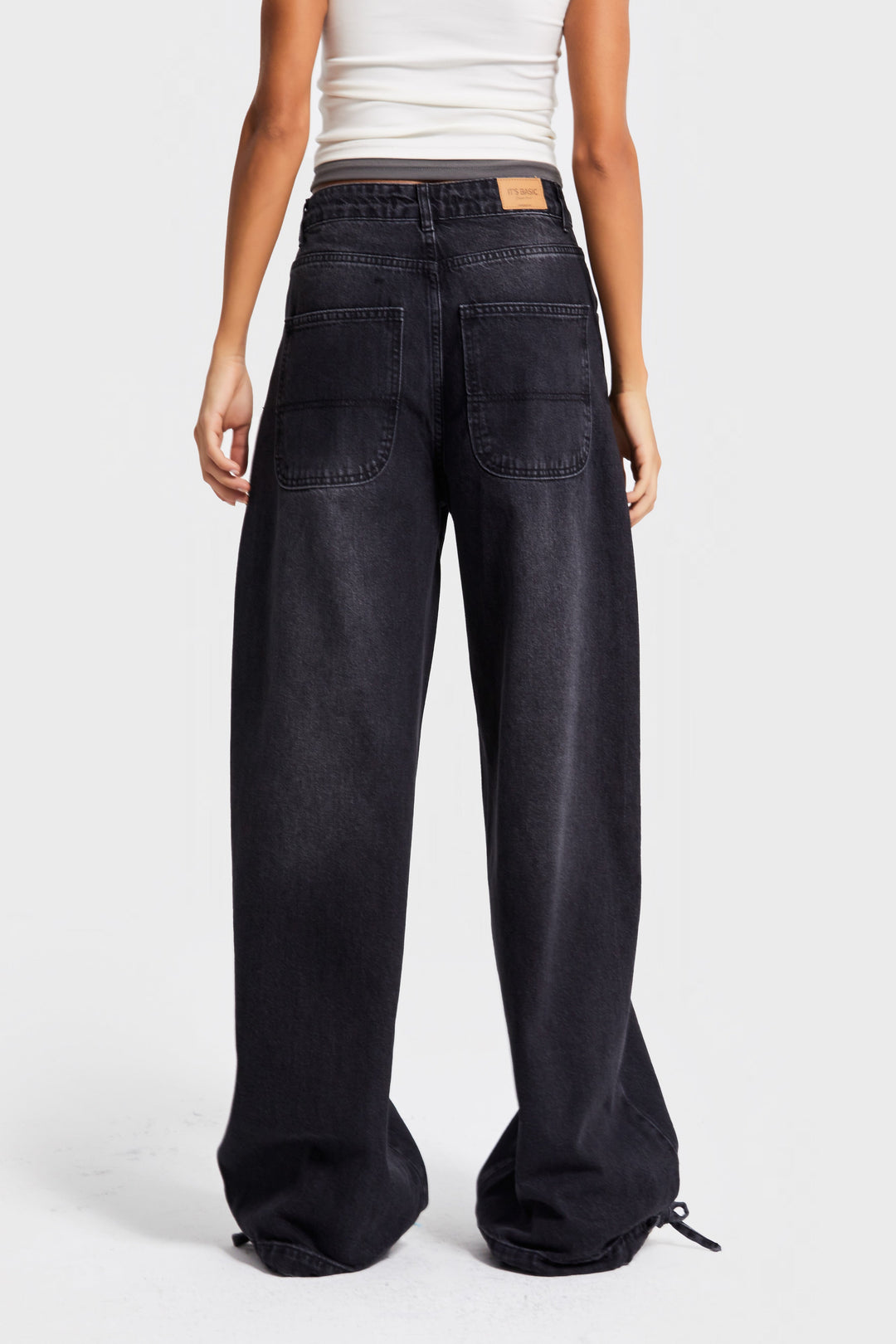 Routines Ankle Tie Baggy Jeans - Black 4222 Jeans Routines Fashion