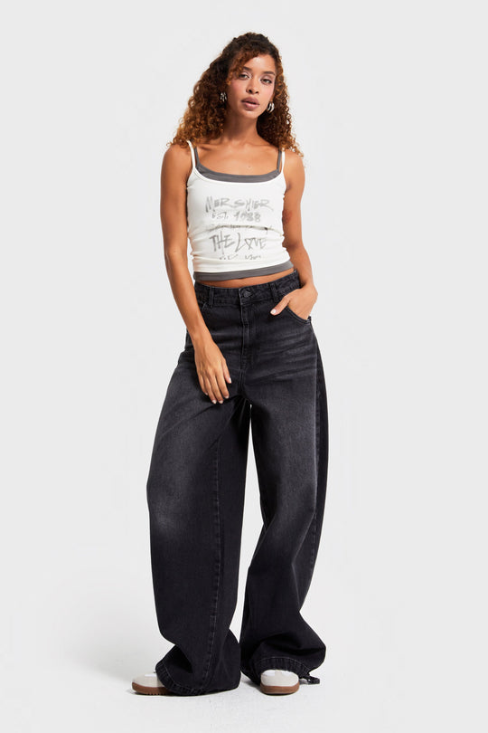 Routines Ankle Tie Baggy Jeans - Black 4222 Jeans Routines Fashion