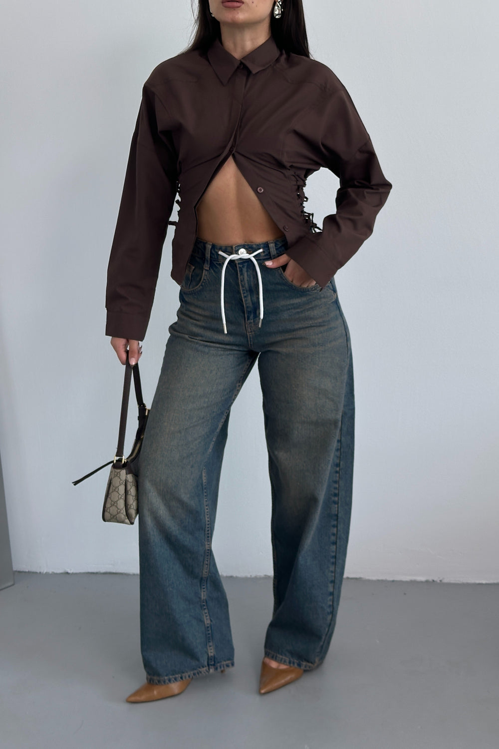 Routines Back Striped Baggy Jeans - Dark Blue 3585 Jeans Routines Fashion