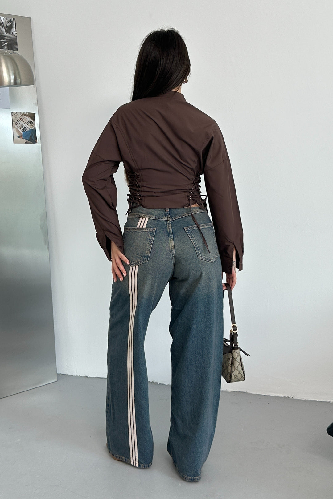 Routines Back Striped Baggy Jeans - Dark Blue 3585 Jeans Routines Fashion