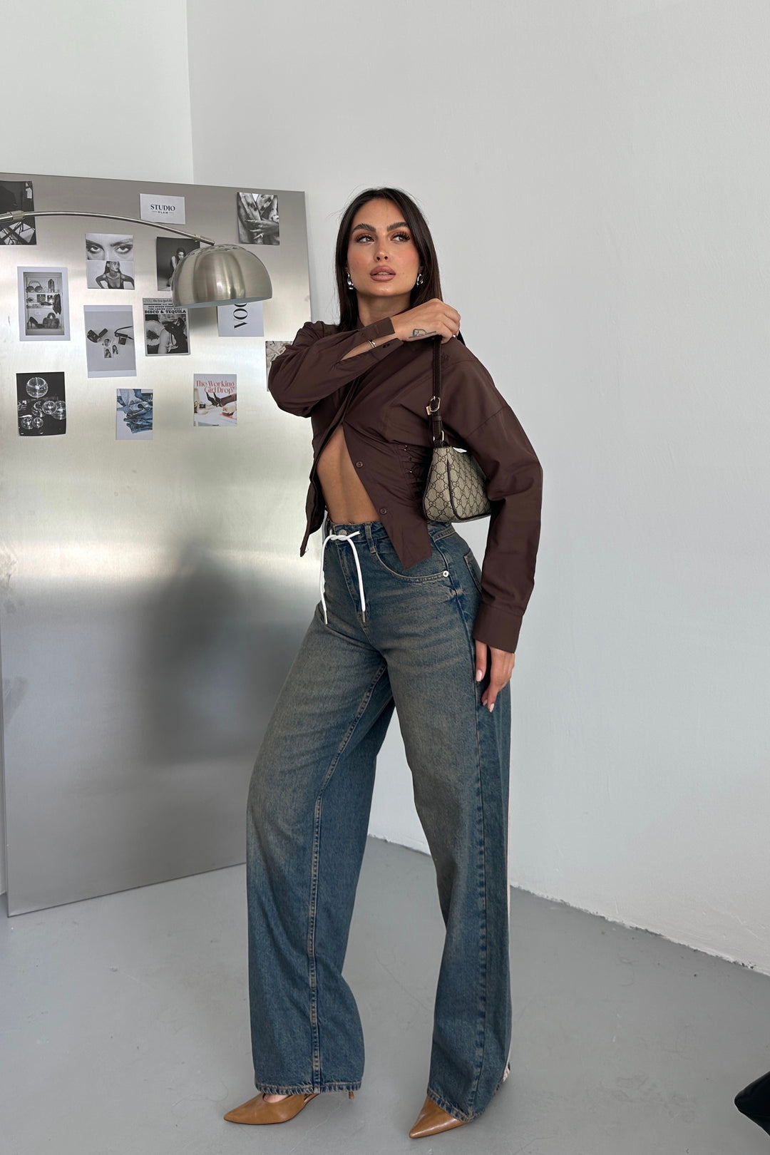 Routines Back Striped Baggy Jeans - Dark Blue 3585 Jeans Routines Fashion