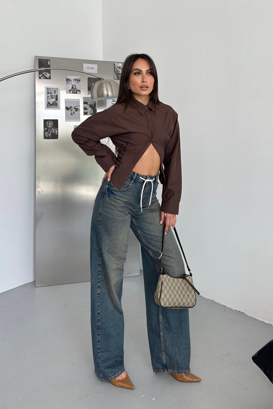 Routines Back Striped Baggy Jeans - Dark Blue 3585 Jeans Routines Fashion