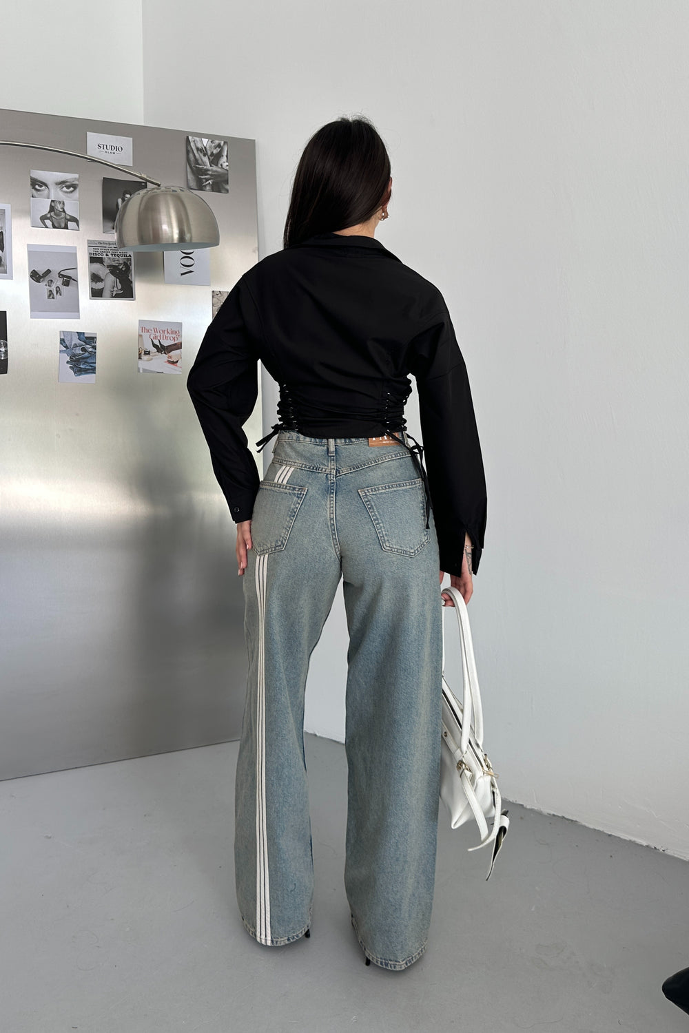 Routines Back Striped Baggy Jeans - Light Blue 3585 Jeans Routines Fashion