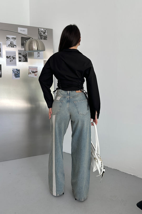 Routines Back Striped Baggy Jeans - Light Blue 3585 Jeans Routines Fashion