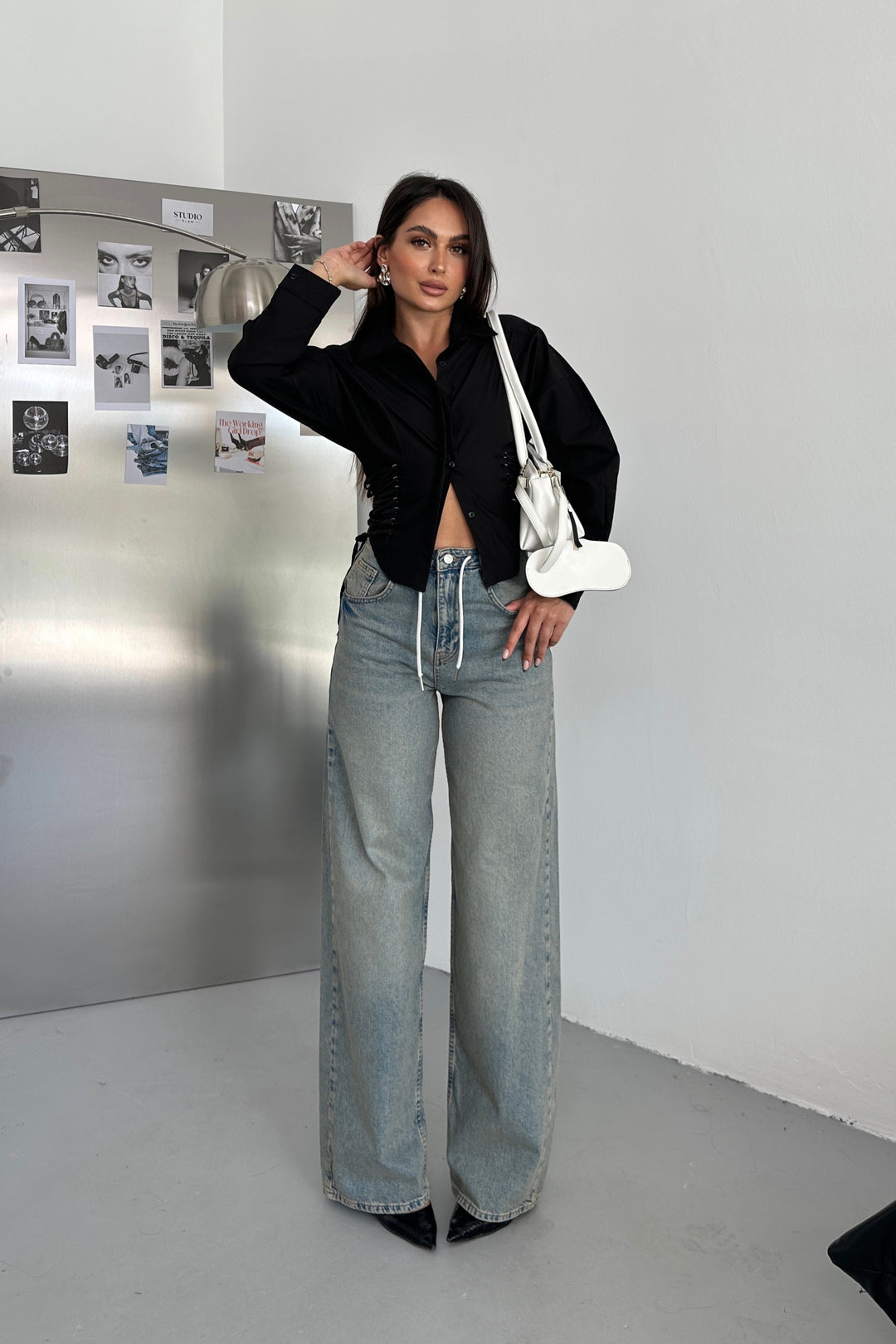 Routines Back Striped Baggy Jeans - Light Blue 3585 Jeans Routines Fashion