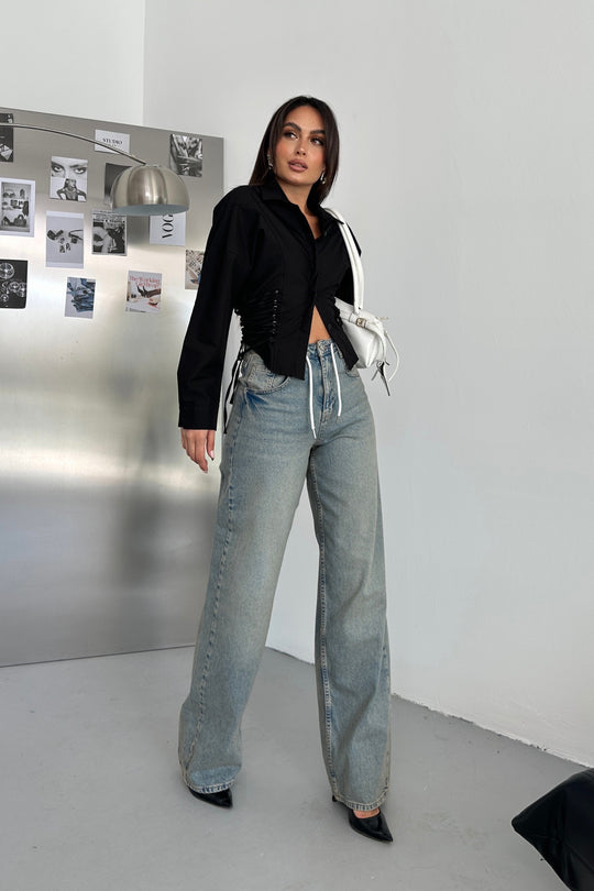 Routines Back Striped Baggy Jeans - Light Blue 3585 Jeans Routines Fashion