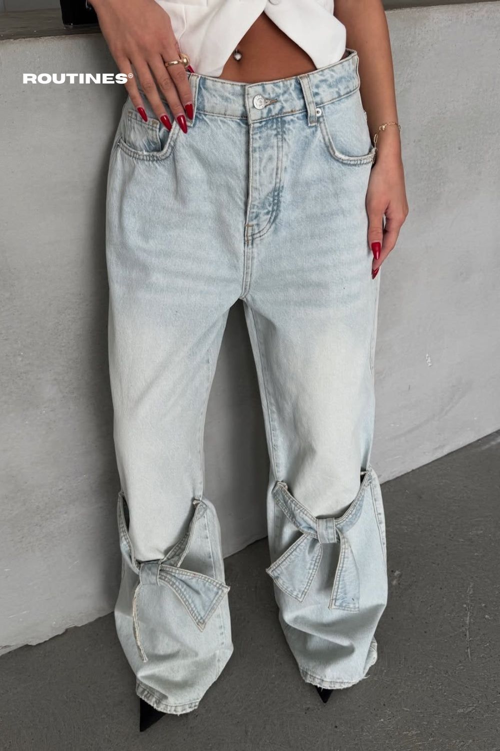 Routines Baggy Bow Straight Leg Jeans 1218 Jeans Routines Fashion