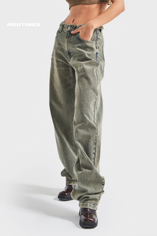 Routines Baggy Straight Jeans - Green Wash 2961 Jeans Routines Fashion