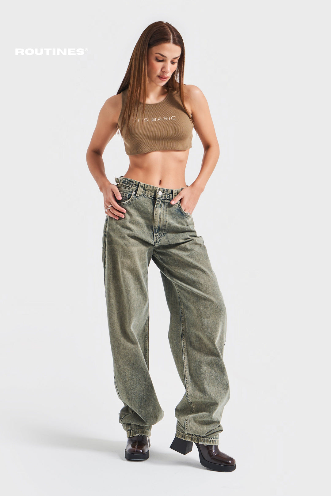 Routines Baggy Straight Jeans - Green Wash 2961 Jeans Routines Fashion