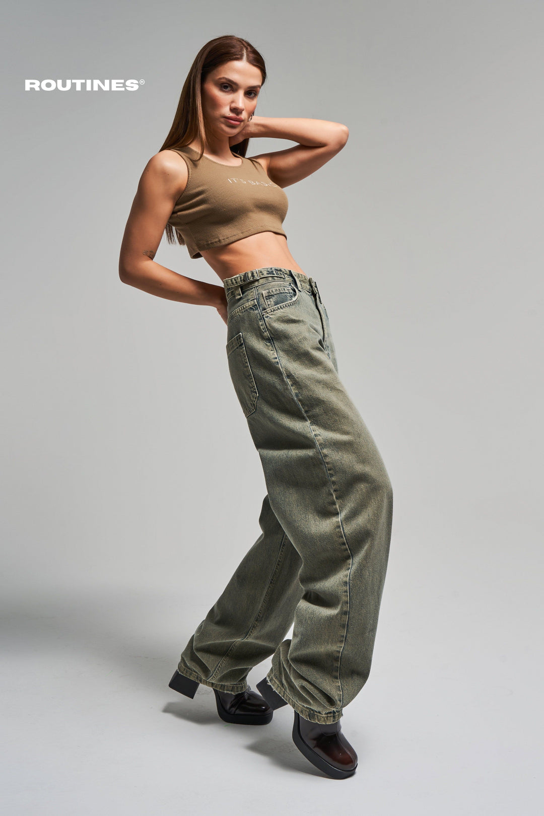 Routines Baggy Straight Jeans - Green Wash 2961 Jeans Routines Fashion