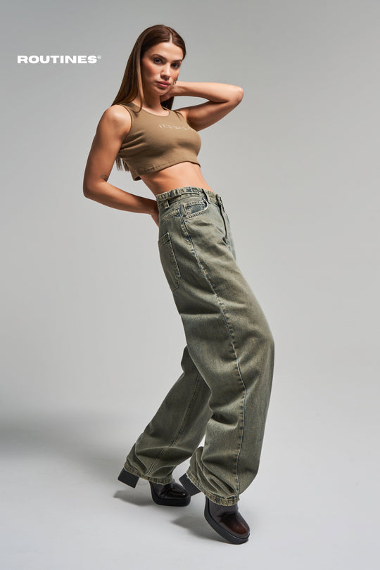 Routines Baggy Straight Jeans - Green Wash 2961 Jeans Routines Fashion