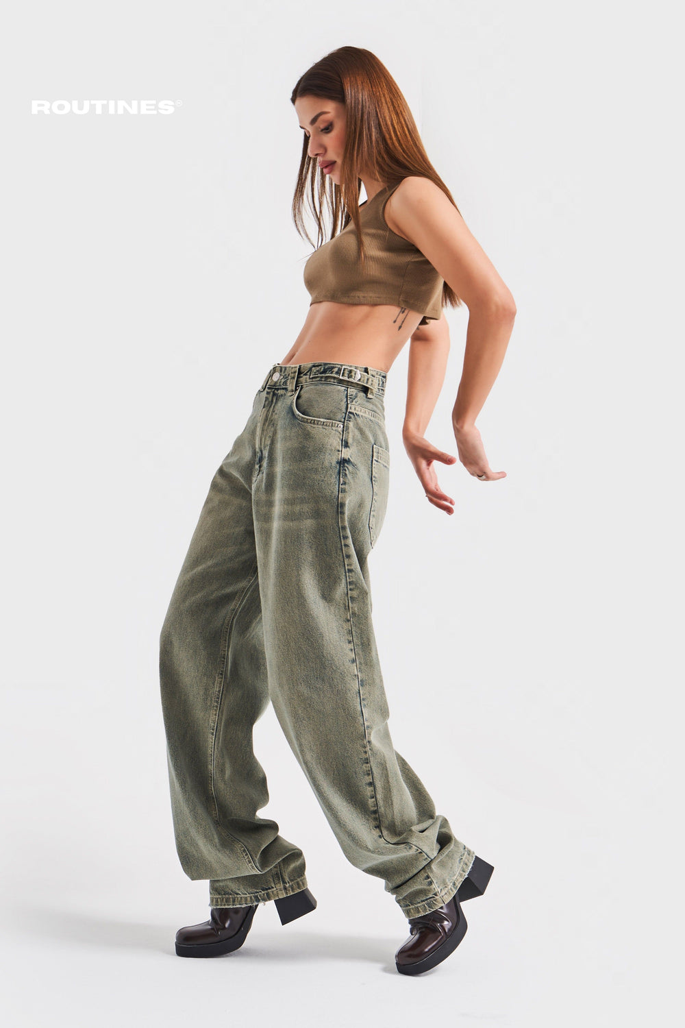 Routines Baggy Straight Jeans - Green Wash 2961 Jeans Routines Fashion