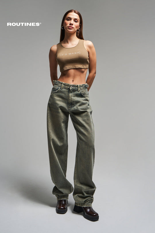 Routines Baggy Straight Jeans - Green Wash 2961 Jeans Routines Fashion