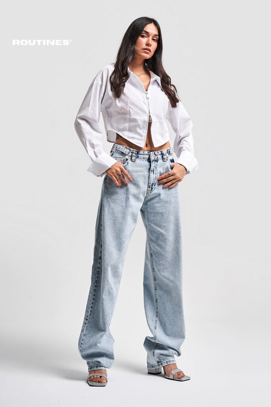 Routines Baggy Straight Leg Jeans - Washed Blue 2961 Jeans Routines Fashion